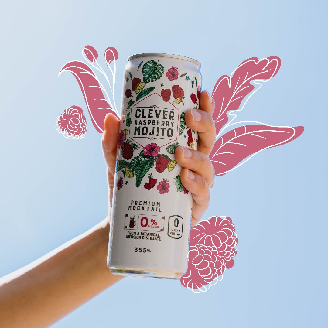 Alcoholic Raspberry Can Non-Alcoholic - Raspberry Mojito - Clever Mocktails - Ready-to-drink